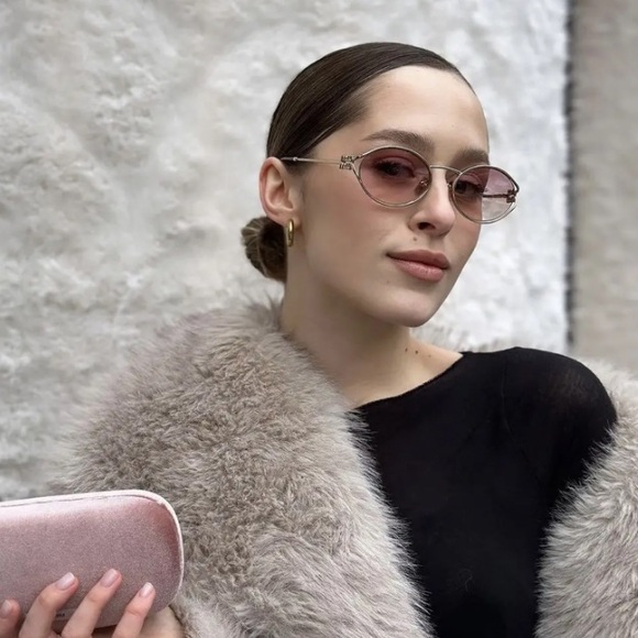 NEW MIU MIU SMU 52Y 5AK06S GOLD MU52YS 5AK06S OVAL MU 52YS WOMEN SUNGLASSES - Picture 9 of 14